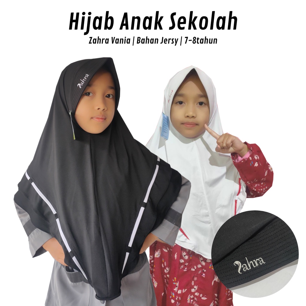 Jilbab Sekolah Anak Zahra Vania hijab seragam putih hitam SD TK MI