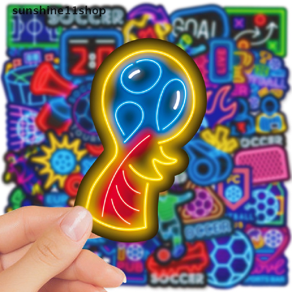 Sho 50 Pcs Neon Sepak Bola Stiker Laptop Tablet Mobil Motor Sepeda Skuter DIY Vinyl Keren Football Decal Sticker Mainan Hadiah N
