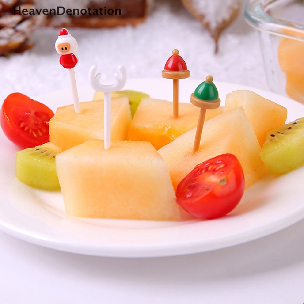 [HeavenDenotation] Garpu Buah Plastik Mini Kartun Anak Snack Kue Dessert Picks Untuk Bento HDV