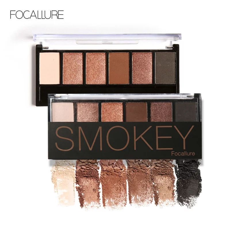 ❣️FOCALLURE Palette 6 Colors Eyeshadow FA06 Nude Smokey Glamorous Shimmer Glitter
