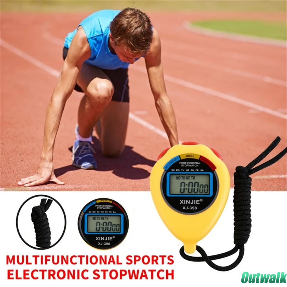 ღ Portable Handheld Olahraga Lcd Digital Stopwatch Profesional Tahan Air Timer Counter Chronograph Kompetisi Olahraga Stopwatch Alat dengan Tali