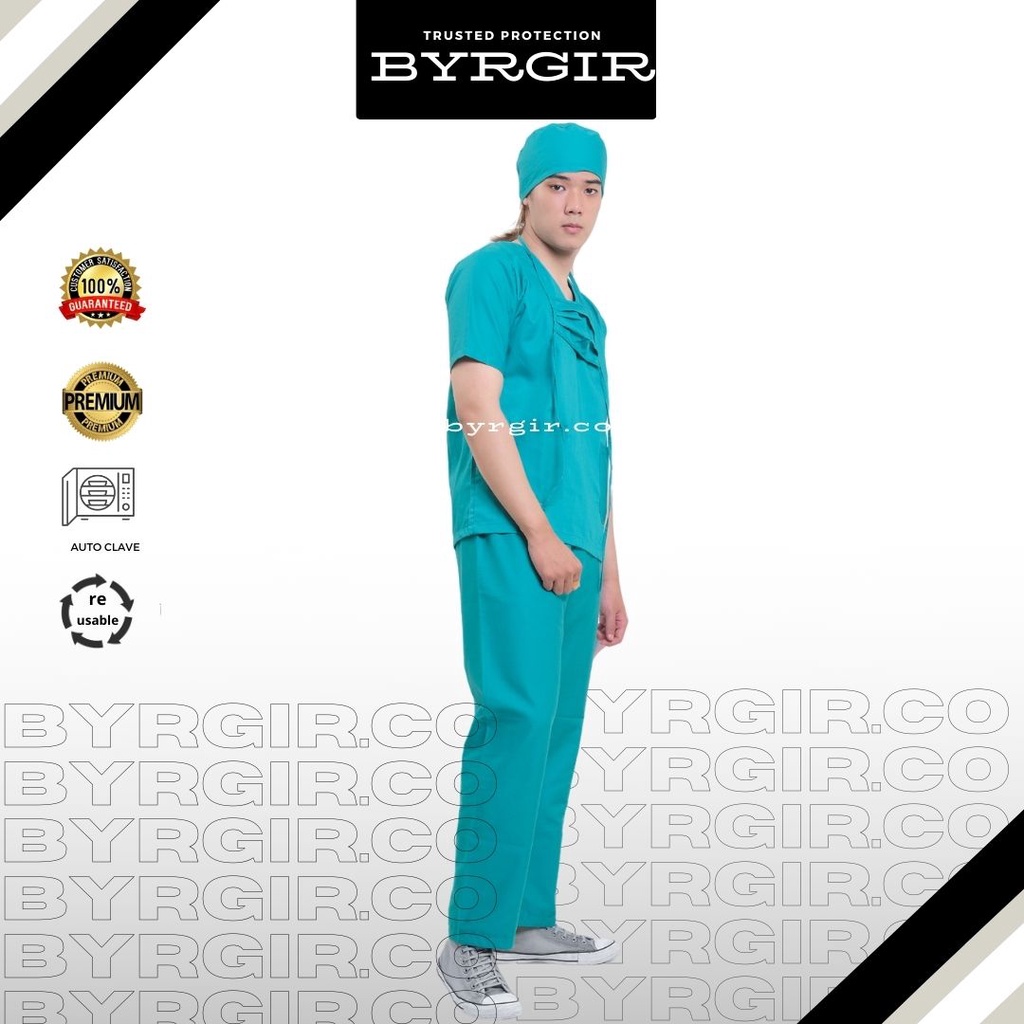 BYRGIR Baju Dokter Perawat OKA Lengan Pendek Bahan American Drill APD Sragam Rumah Sakit