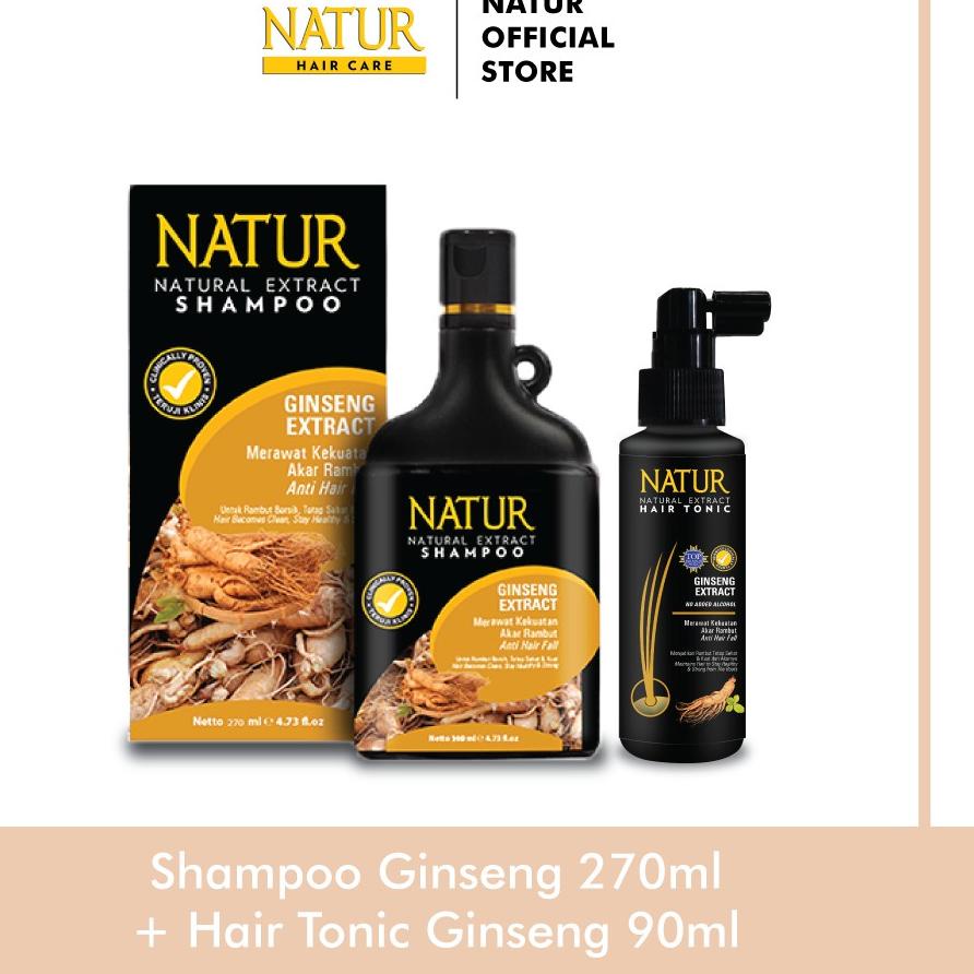 ◘ NATUR Shampo Ginseng 270 ml + Hair Tonik Ginseng 90 ml - Paket Rambut Rontok ➽