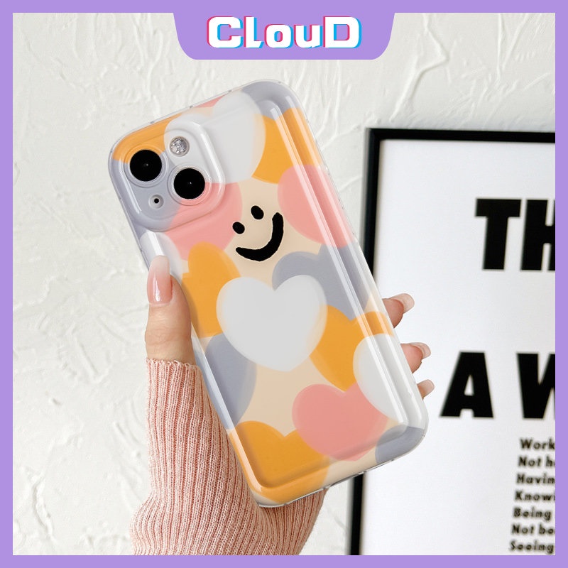 IPHONE Casing Ponsel Airbag Cinta Hati Warna-Warni Kompatibel Untuk Iphone11 14 12 13 Pro Max X XR 78 6s 6 Plus XS Max SE 2020 Kartun Smiley Lembut Tpu Pelindung Kamera Shockproof Cover