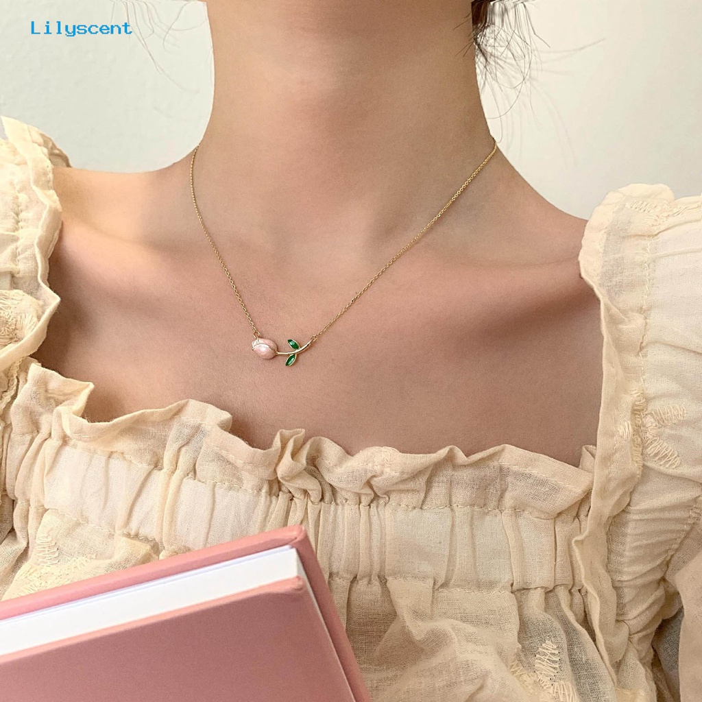 [LS] Kalung Rantai Manis Elegan Hadiah Anniversary Gaya Perancis Vintage Tulip Mutiara Imitasi Liontin Kalung Perhiasan Aksesori