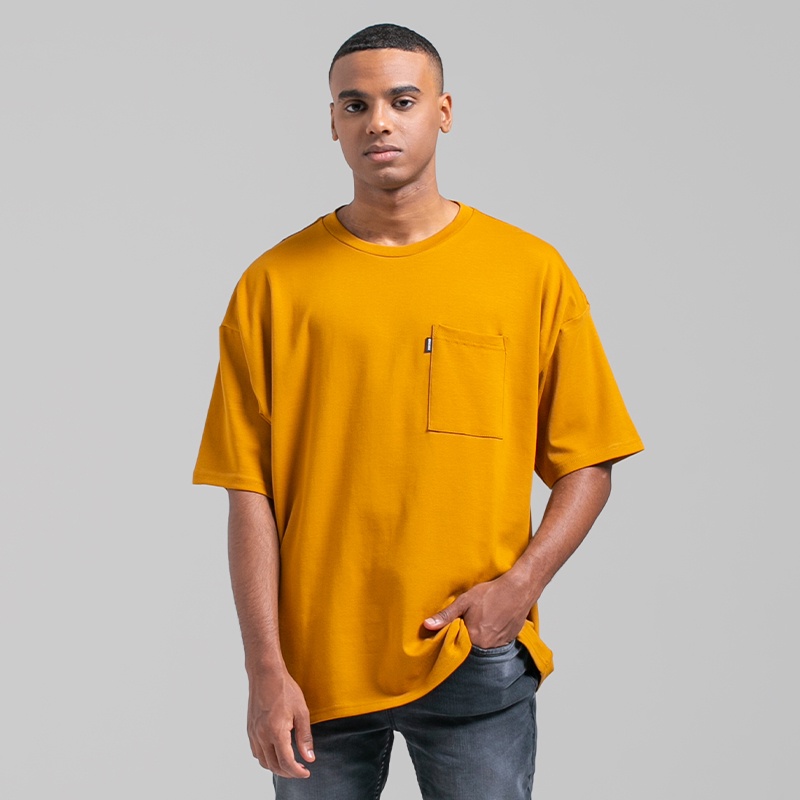 3Second Original Kaos Oversize Lengan Pendek 100% Cotton Katun Tshirt Basic Polos Pocket Pria Coklat