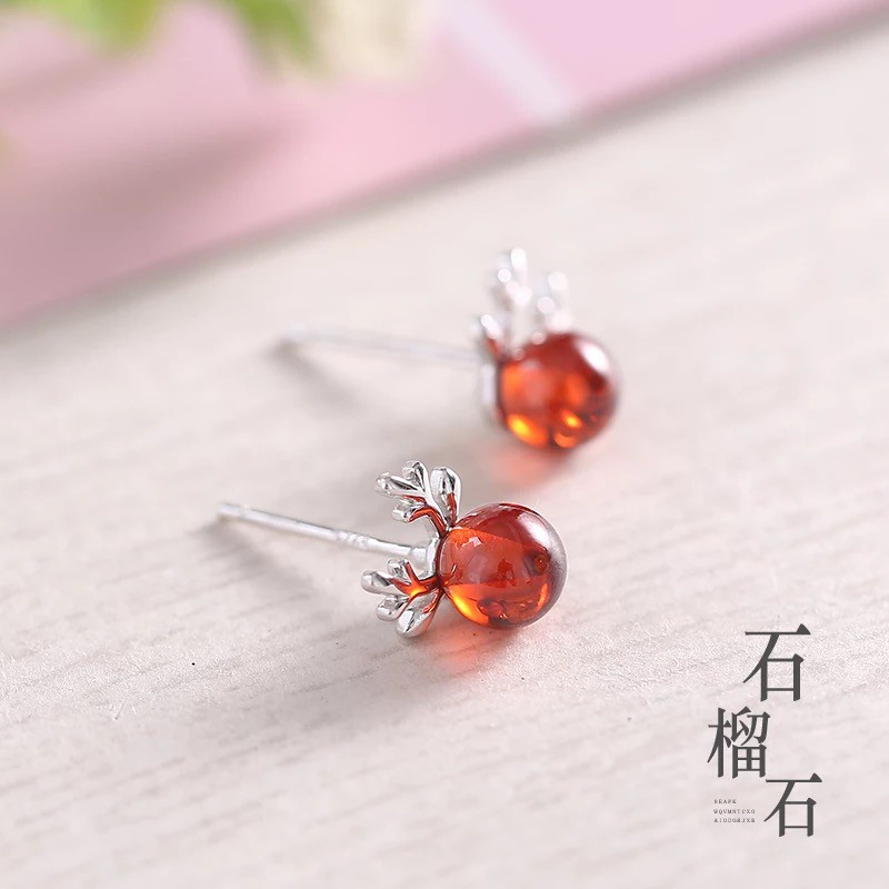 Anting Tusuk Motif Tanduk Rusa Warna Merah Delima Untuk Wanita | Anting Tusuk Model Bunga Peach Mekar Untuk Wanita | Anting Tusuk Model Simple Untuk Wanita | Anting Tusuk Hypoallergenic Anti Air / Pudar Untuk Wanita