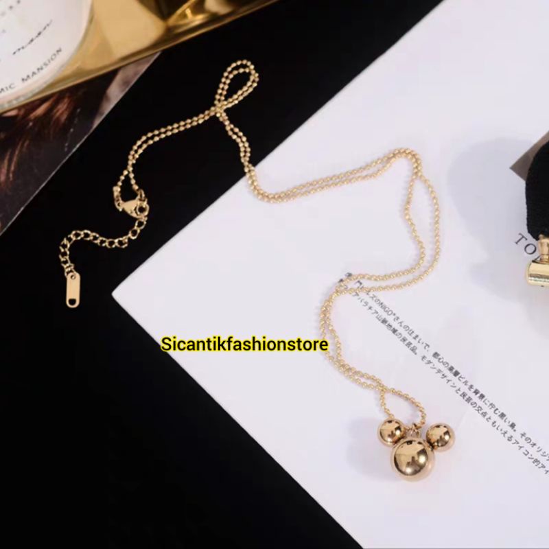 Promo Kalung Titanium Wanita Liontin Mickey Mouse Terbaru Terlaris Anti Karat Selamanya Perhiasan Wanita Korea Kekinian Kalung Biji Lada Silver