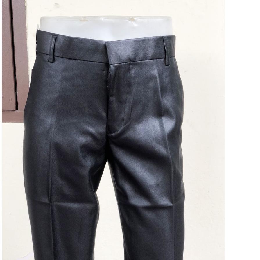 ♀ celana bahan dasar mengkilap slimfit pria / celana formal metalik pria slimfit ❄