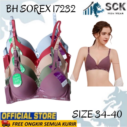 BH SOREX 17232 Busa Tanpa Kawat Kait 2 Polos Busa Tipis Cup Sedang Size 34-40 / Pakaian Dalam Sorex