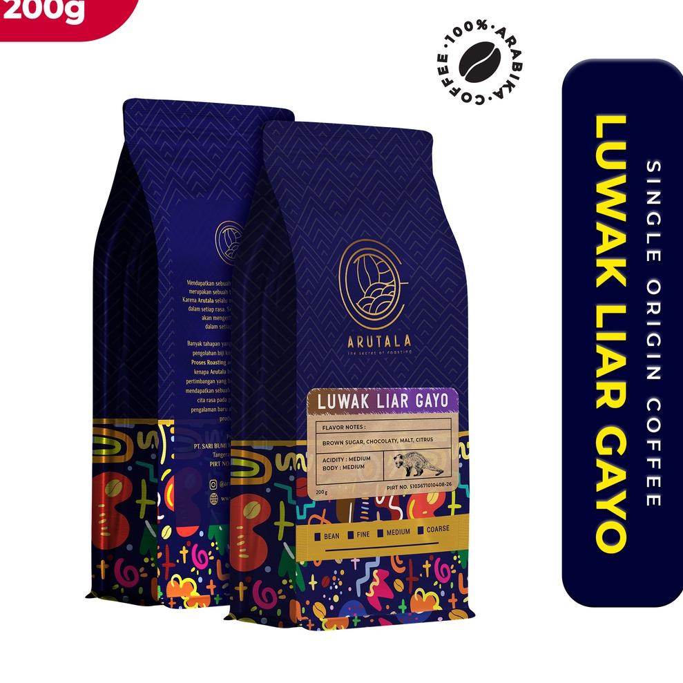

[KODE P0V0O] ARUTALA Kopi Gayo Luwak Liar 100% Wild Civet Coffee 200 gram