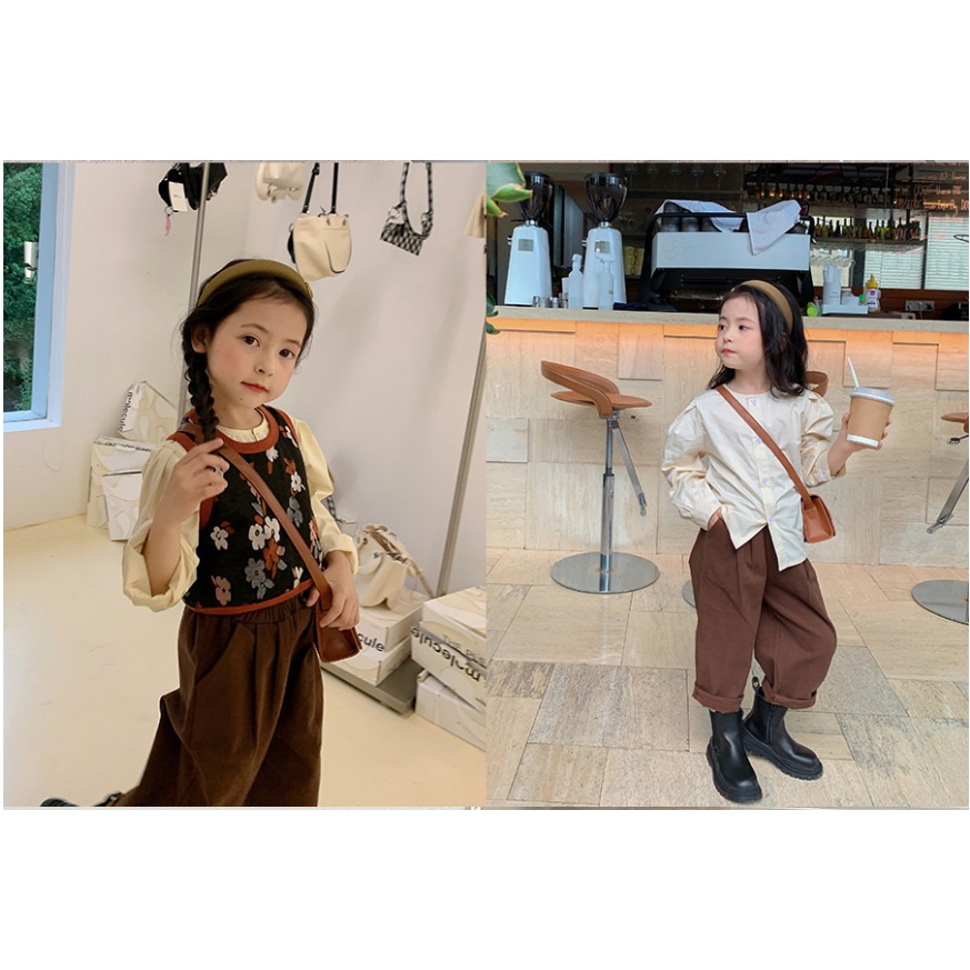 SETELAN 3IN1 ANAK CEWEK MODEL ROMPI OREN FLORET PANTS SIZE 100-140