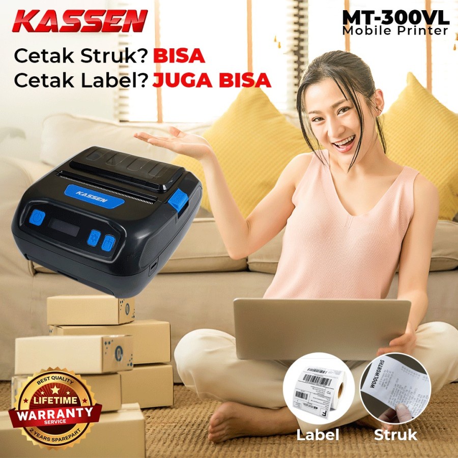 PRINTER THERMAL LABEL 80mm KASSEN MT300VL PORTABLE MOBILE PRINTER MT-300VL STIKER RESI 80MM