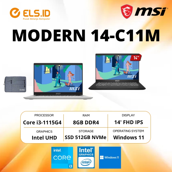 MSI Modern 14 C11M i3 1115G4 8GB SSD 512GB 14' FHD IPS W11