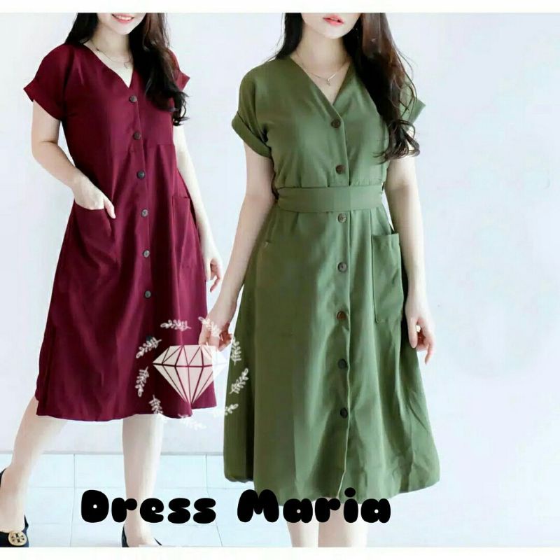 Dress Maria Full Kancing Depan Moscrepe fit L