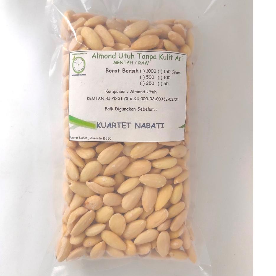 

☼ 1000gr Almond Utuh Mentah Tanpa Kulit Ari/ Raw Almond Whole Skinless Size Besar 27-30 ➷