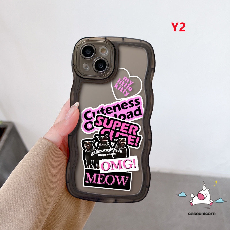 Xiaomi Redmi Note10 10s 11 11s 8 9 11Pro 9s 10Pro Redmi 12C 10 9T A1 10C 9 9A A1+10A 9C NFC POCO X3 NFC Pro M3 Mi 11T Pro Wavy Edge Trendy Brand Sticker Label Kucing Keren Sarung Soft Case