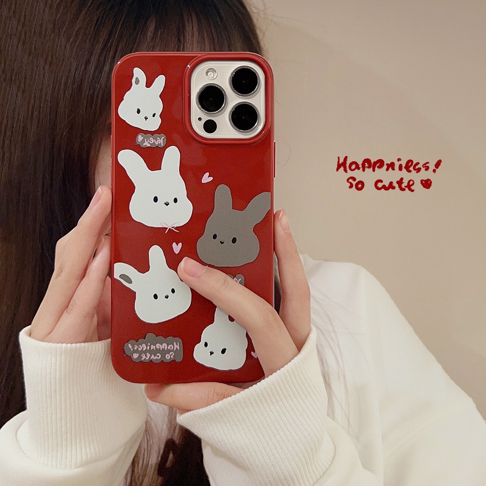 IPHONE Ins Lucu Kelinci Putih Claret Case Untuk Iphone14 11 12 13 X XS XR PRO MAX Casing Cover Pelindung AT0007