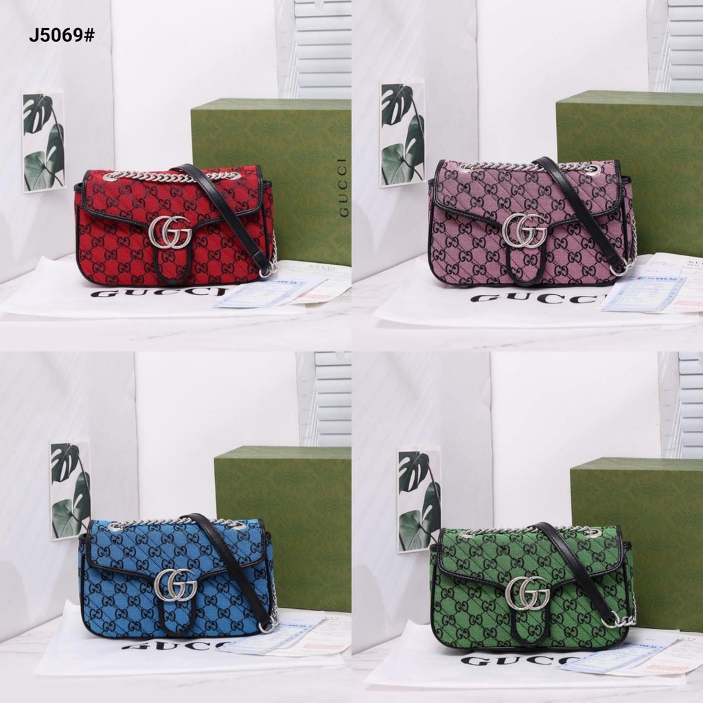 Tas Gucci GG Marmont Multicolor Kanvas Shoulder Bag Include J5069 FGH 94 batam impor original fashio