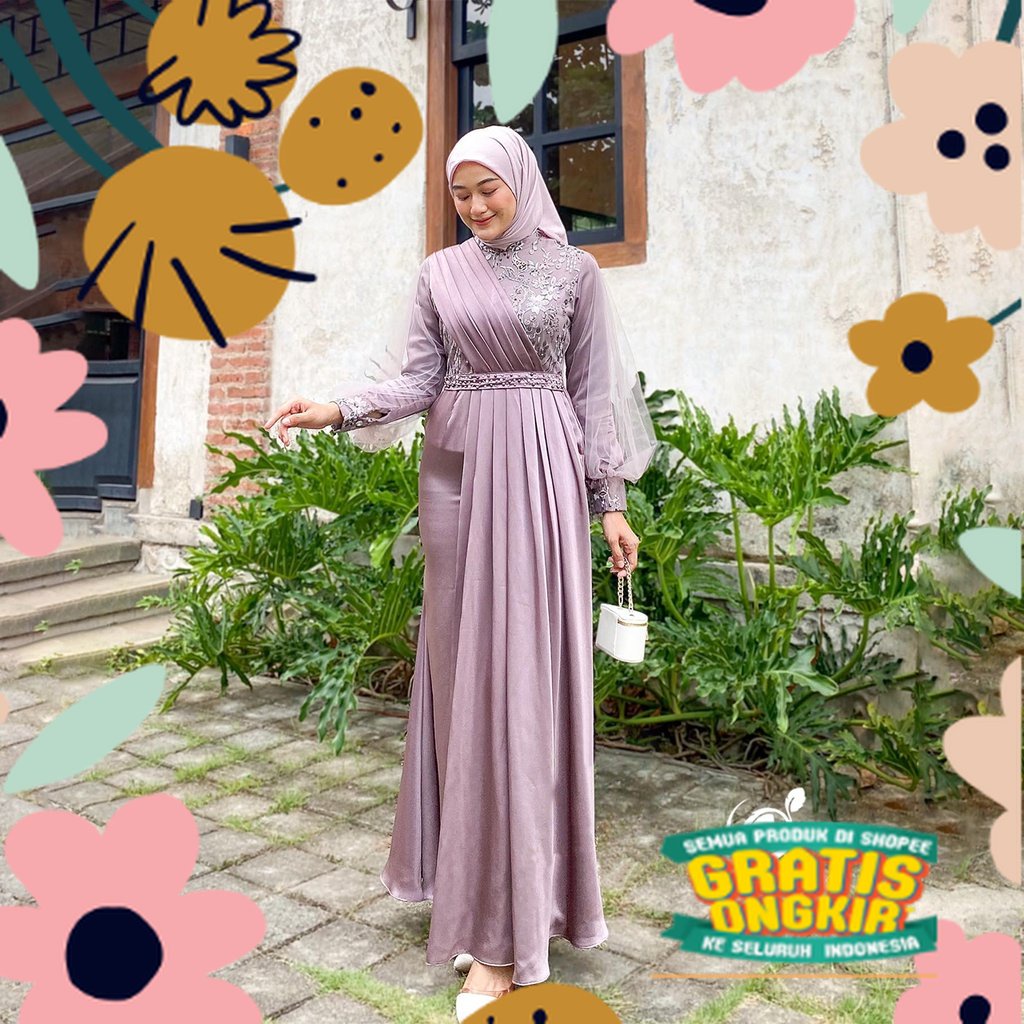 NAYAKA BATIK - Gamis Brukat Maxi Dress Melody Lengan Panjang Gamis Kekinian Dress Bridesmaid Baju Ko