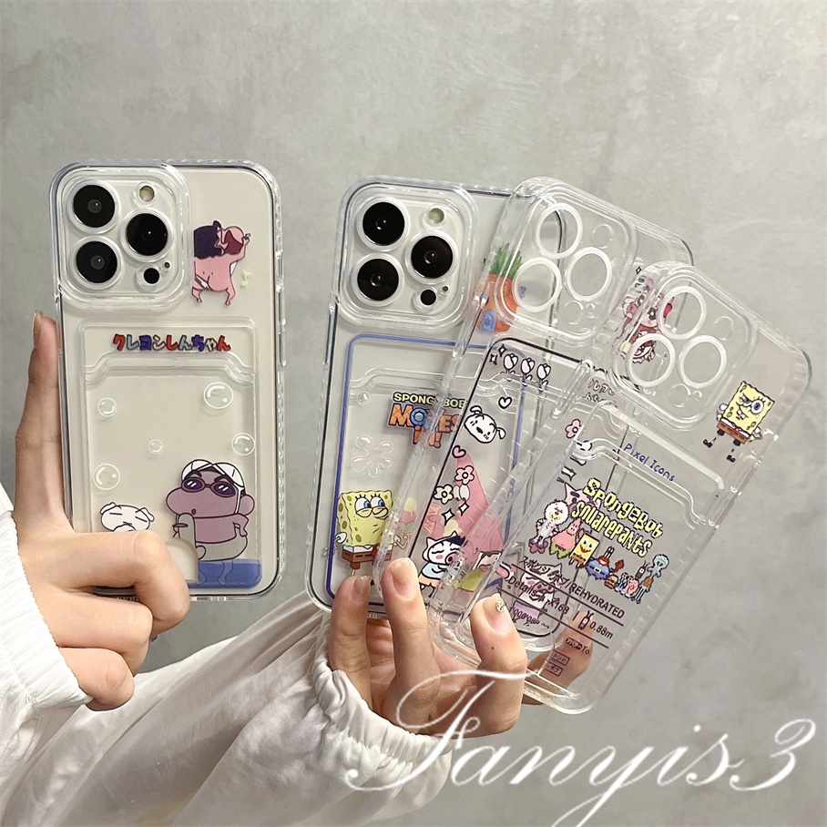 Compatible For IPhone 14 13 12 11 Pro Max X XR Xs Max 8 7 Plus SE 2020 Kompatibel Untuk Karakter Kartun Card Holder Phone Case Clear TPU Soft Cover Pelindung