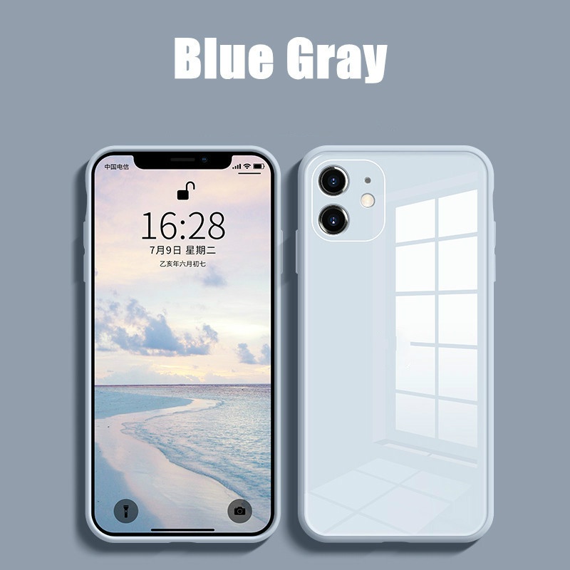 New Advanced Light-Sensitive Smooth Straight Edge Solid Color Tempered Glass Case For iphone 14 13 12 11 ProMax X XS Max XR 7 8 Plus Silicone Soft Edge