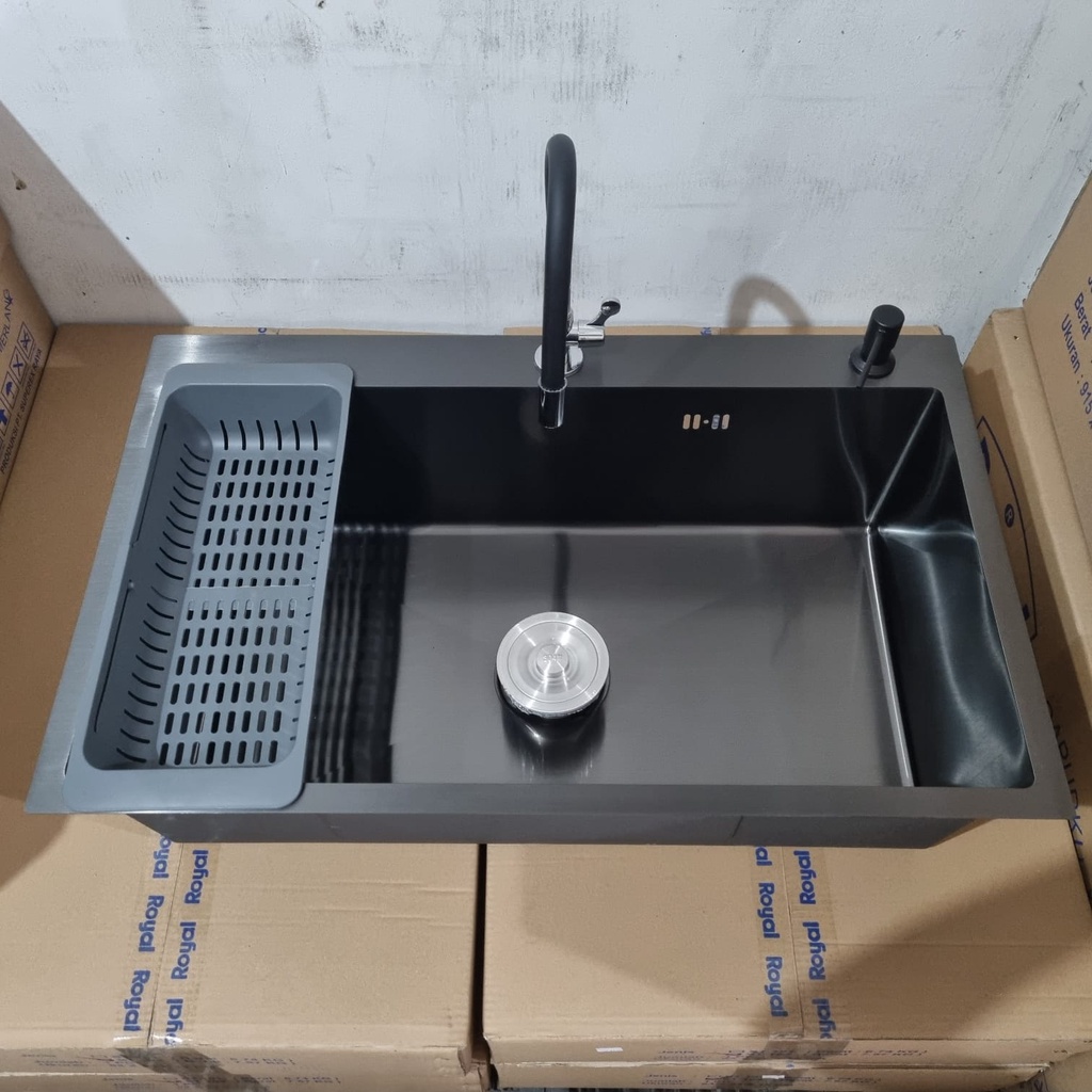 Bak Cuci Piring Kitchen Sink Wastafel Jumbo Hitam 80 X 50 X 21 Cm