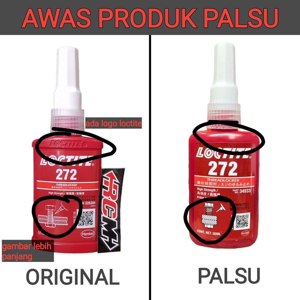 272 LEM LOCTITE THREADLOCKER PEREKAT MATERIAL MUR BAUT ANTI KENDOR ANTI BOCOR KOROSI KARAT TAHAN GETARAN DAN SUHU TINGGI WARNA MERAH RED HIGH STRENGTH ORI ORIGINAL LOCTITE ASLI