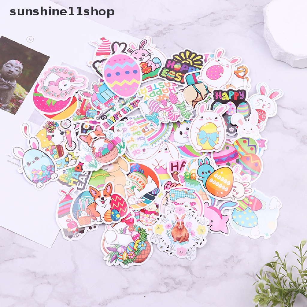 Sho 50Pcs Stiker Telur Paskah Kelinci Lucu Untuk Perlengkapan Kerajinan Alat Tulis Scrapbook N