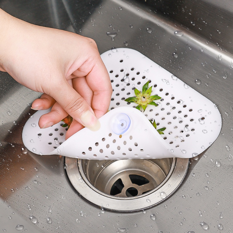 Square Silicone Sink Cover With Suction Cup / Kitchen Sink Anti-clogging Drain Cover / Bathroom Hair Catcher Floor Stopper