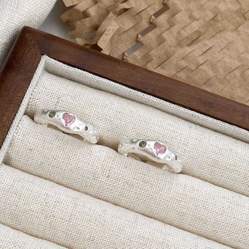 Y2k Pink Zirkon Jantung Cincin Untuk Wanita/Tidak Teratur Trendi Cinta Batu Jari Cincin Estetik Pertunangan Kristal Perhiasan