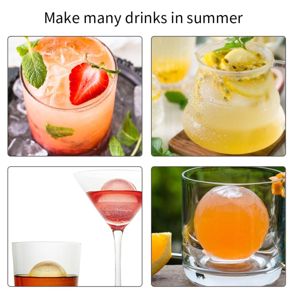 Cetakan Es 4-rongga Cocktail Tray Reusable Round Ice Cube Ball Mold Dengan Tutup Untuk Bar Rumah