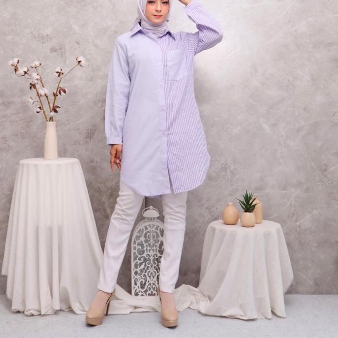 ♬ TUNIK KOMBINASI KOTAK MIX POLOS ABG FASHION MUSLIM ♀