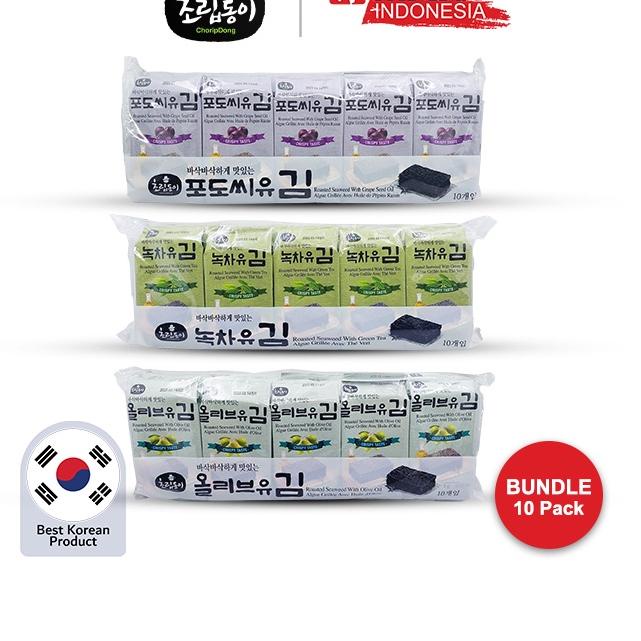 

☉ Choripdong Roasted Seaweed - Rumput Laut Asli Korea 1 Bundle 10 Pack ◊