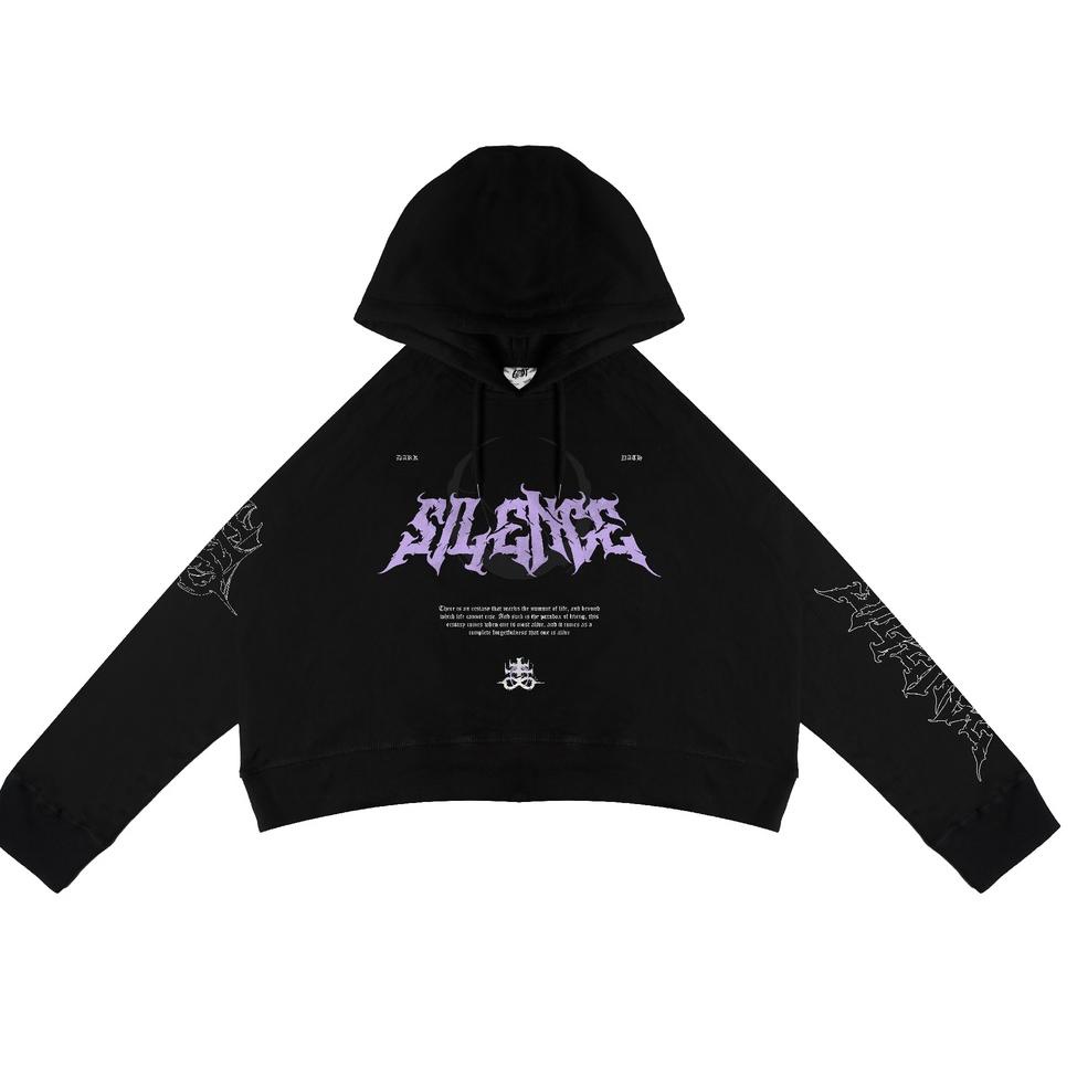 HARGA TERMURAAH GRDT Silence Hoodie Oversize Crop Top Black