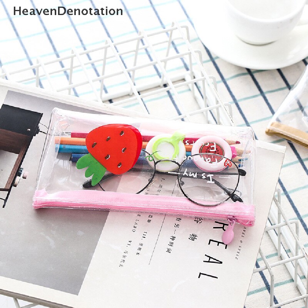 [HeavenDenotation] Kawaii Tempat Pensil Buah Transparan PVC Pencil Case Waterproof Penyimpanan Alat Tulis Organizer Bag Sekolah Kantor Supply HDV