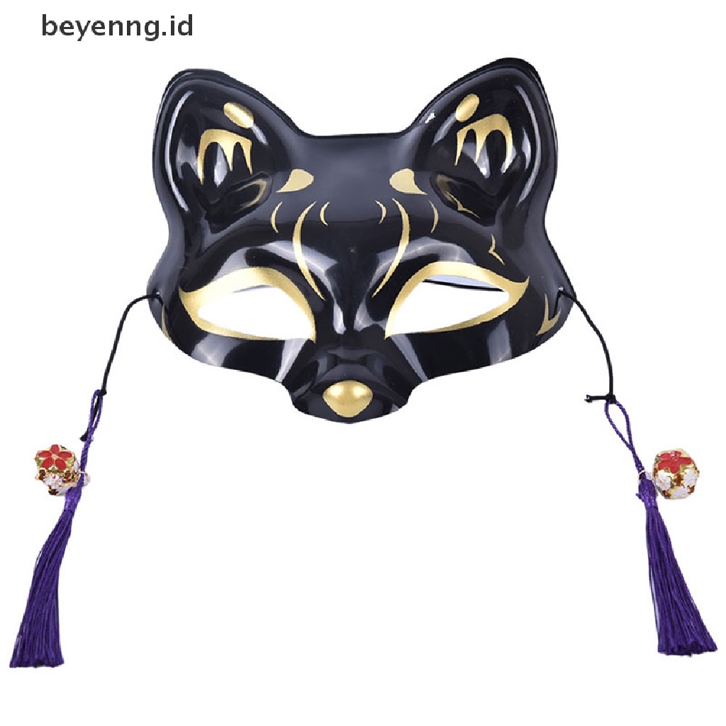 Beyen Jepang Halloween Cosplay Rubah Topeng Pesta Setengah Wajah Dicat Tangan Kitsune ID