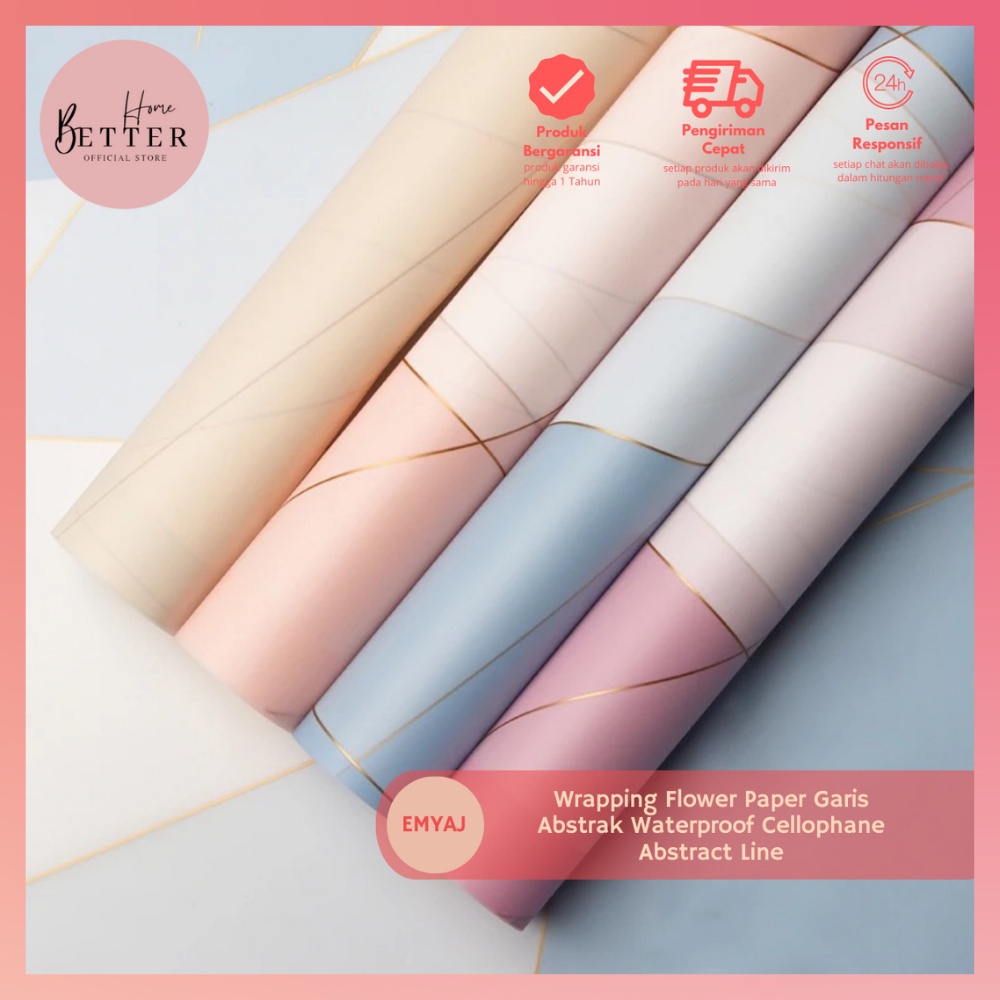 

Better Home - [5 LEMBAR] Wrapping Flower Paper Garis Abstrak Waterproof Cellophane Abstract Line EMYAJ