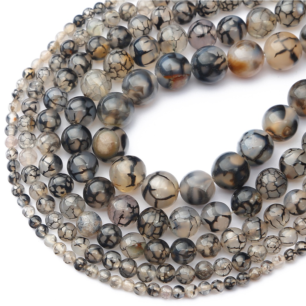 Manik-manik Batu Alam Pola Sisik Naga Hitam Batu Akik Melingkar DIY Perhiasan untuk Membuat Kalung G