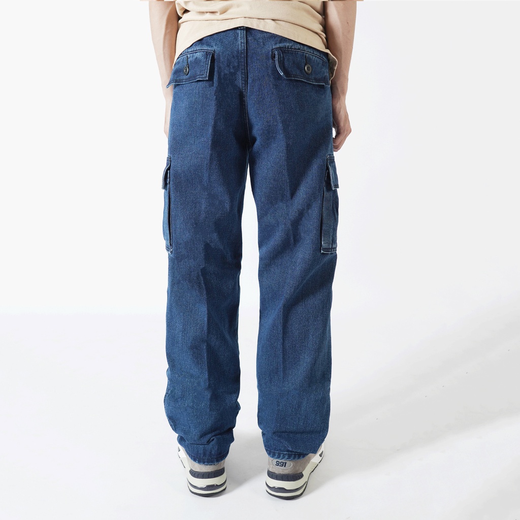 Pluviophile - Long Cargo pants jeans Celana cargo jeans loose fit  Reguler Standard Biowash