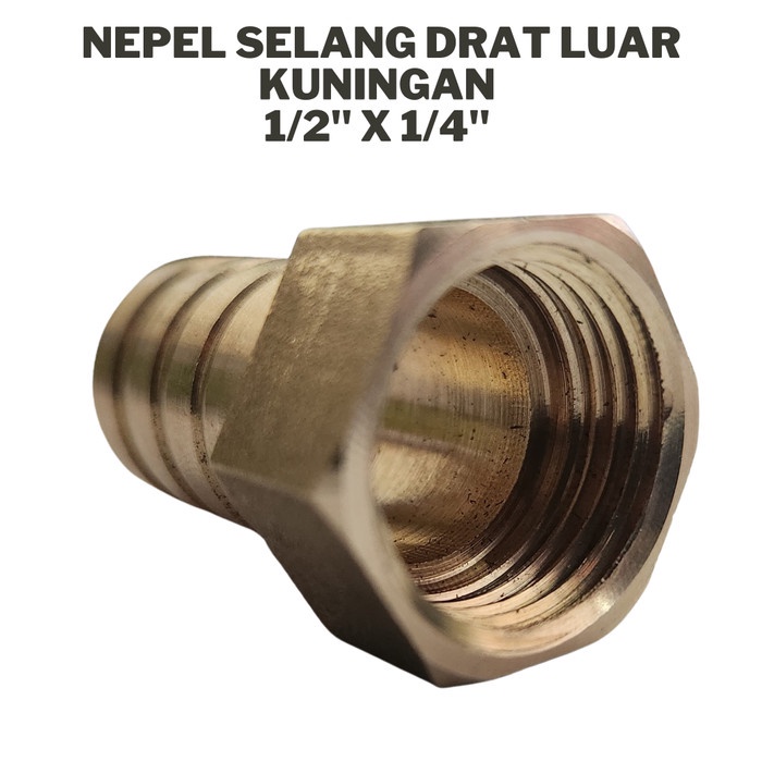 Nepel selang drat LUAR kuningan 1/4&quot; x 1/2&quot; / sok selang kuningan