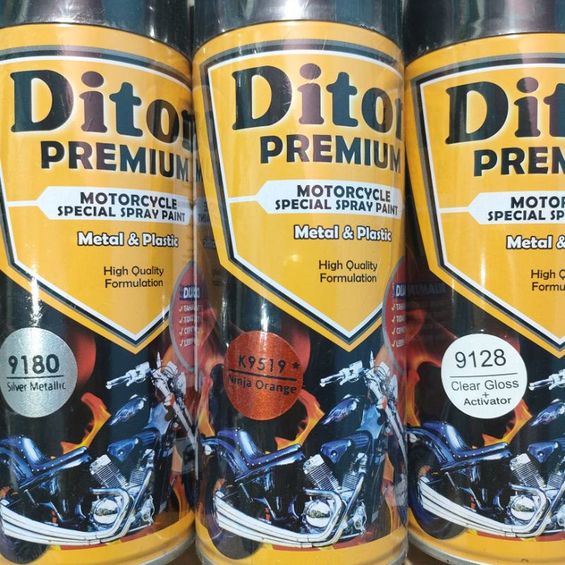 Diton Premium Paket Lengkap 3 Kaleng 400cc Oren Ninja Orange 9519 Silver Metalic 9180 Clear Glossy 9128 Pilox Pilok Cat Semprot Spray Paint