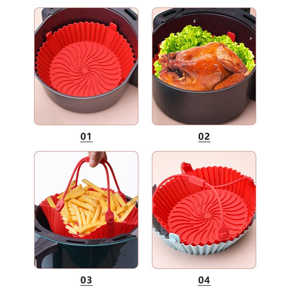 Solighter Bulat Silikon Panci Grill Pot Tray Reusable Pizza Plate AirFryer Aksesoris Baking Basket