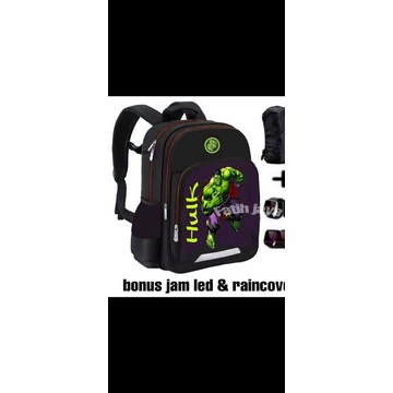tas anak laki - tas sekolah anak laki - tas anak hulk - tas anak cowok - tas anak SD - tas anak murah (BONUS JAM LED &amp; RAINCOVER)
