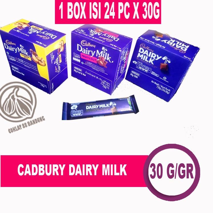 

♕ CADBURY DAIRY MILK 30 GR/GRAM BOX ISI 24 PCS, COKELAT CADBURY 30G/GR X 24PC ➫
