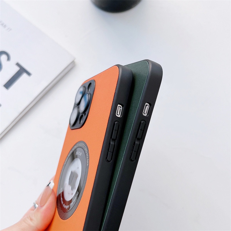 IPHONE Lensa Penyerapan Magnetik Kulit Polos Gaya Dan Sederhana Melindungi Penuh Casing Ponsel Untuk Iphone14 13 12 11 Pro Max Plus Penutup Belakang Jatuh Dan Tahan Guncangan