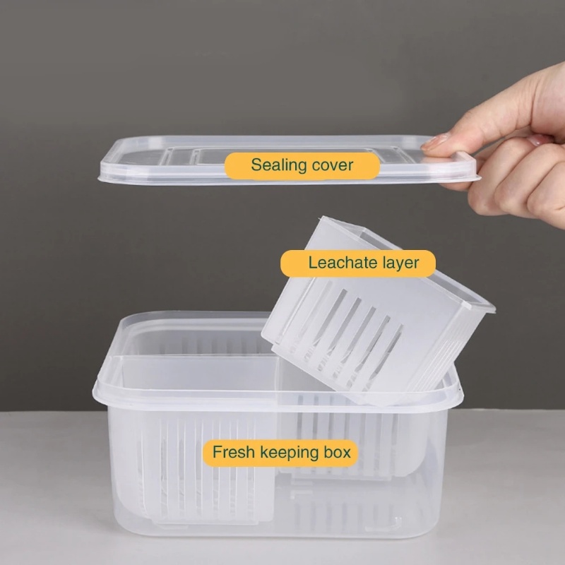 Kulkas Multifungsi Makanan Fresh-keeping Kotak Penyimpanan Segar Buah Sayur Organizer Dengan Tutup Kulkas Wadah Sekat Untuk Bawang Hijau Garlic Plastic Sealed Draining Case