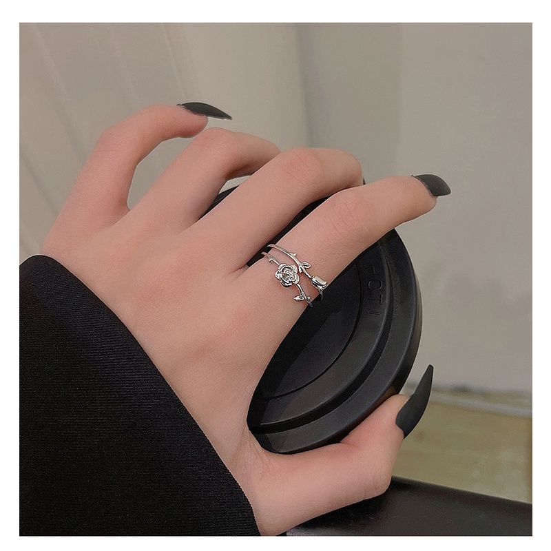 Goldkingdom Aksesoris Perhiasan Fashion Ready Stock Ins Pasang Senada Temperamen Sederhana Mawar Cincin Perempuan Cahaya Mewah Niche Double-layer Pembukaan Adjustable Jari Telunjuk Cincin