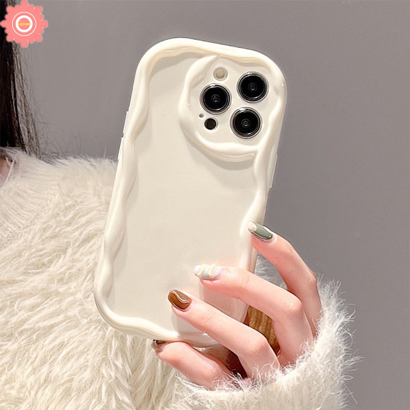 IPHONE Casing Ponsel Kompatibel Untuk Iphone11 7plus XR 12 13 14 Pro MAX X XS Max7 8 Plus SE 2020 Mode Sederhana Cat Air Gelombang Bingkai Bantal Halus Glossy Bergelombang Tepi Shockproof Soft Case