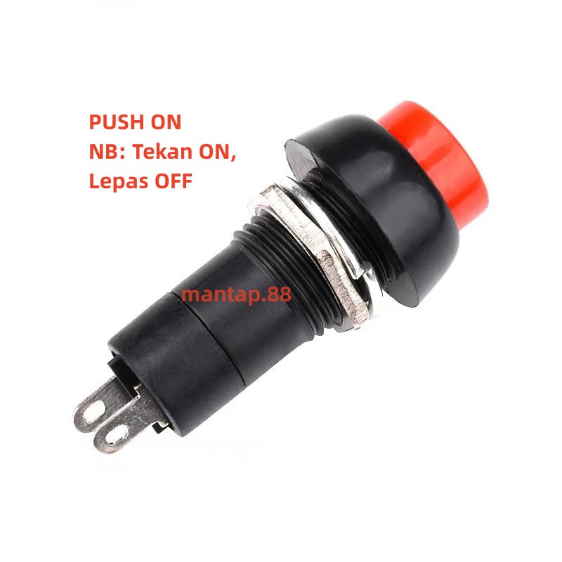 Saklar PUSH ON Bulat 2 Pin/Kaki Saklar/Rocker Switch PUSH ON